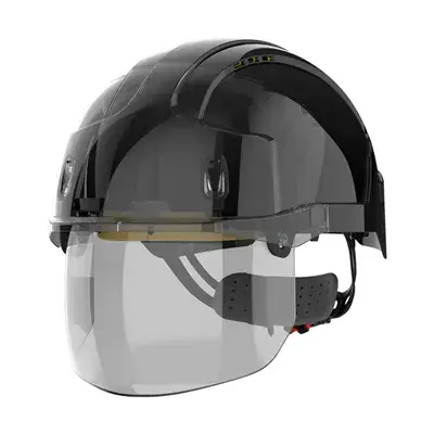 JSP AMD170 VistaShield Veiligheidshelm Zwart/Smoke - Geïntegreerd Gelaatsscherm & Draaiknop