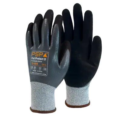 PSP 15-688 Snijvaste Werkhandschoenen Cut D - Dubbele Nitrile Coating & Lange Manchetten - Maat 11