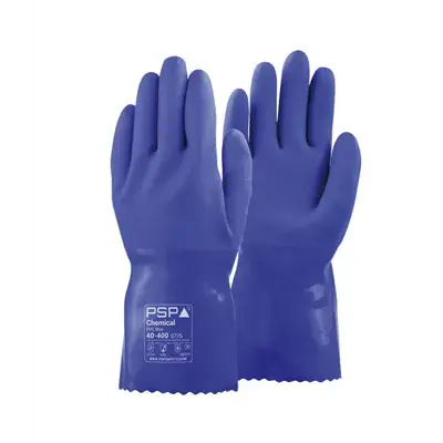 PSP 40-400 Chemische Handschoenen PVC Blauw - Sandy Finish & Triple Dipped, 30cm, Maat 9