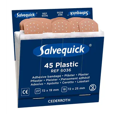 Salvequick Navulling 6036 Plastic Pleisters – 6×45 Stuks, Voor Pleisterdispenser (Twee Formaten)