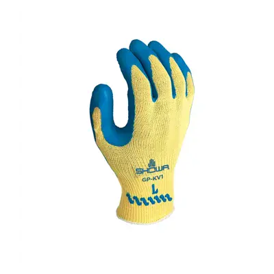 Showa GP-KV1 Snijvaste Kevlar Werkhandschoenen Geel/Blauw - Gecoate Handpalm & Elastische Rand - Maat 9-L