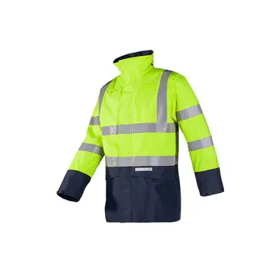 Sioen Elliston Regenjas Fluo Geel/Marine - Vlamvertragend, Antistatisch & Waterdicht - Maat 2XL