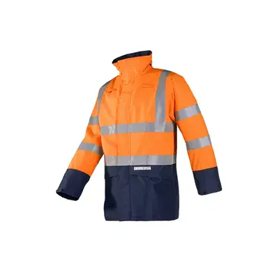 Sioen Elliston Regenjas Fluo Oranje/Marine - Vlamvertragend, Antistatisch & Waterdicht - Maat M