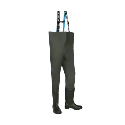 Sioen Falmore Wader 702A Khaki – Waterdichte Regenbroek met Veiligheidslaarzen & Stalen Neus, Maat V47