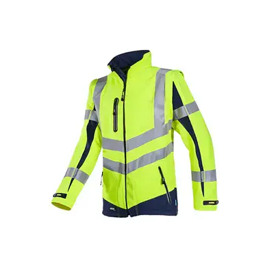 Sioen Malden Softshelljas Fluo Geel/Marine - Winddicht, Gevoerd & Met Afritsbare Mouwen - Maat 2XL